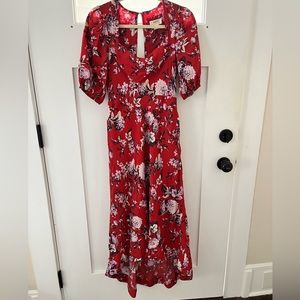 Women’s red puff sleeve midi dress